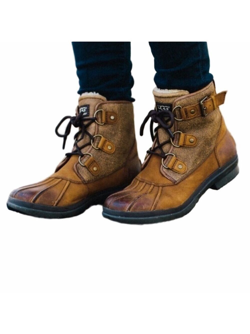 UGG Cecile Waterproof Duck Boots Sz 7.5 Fur Lined Leather Sued